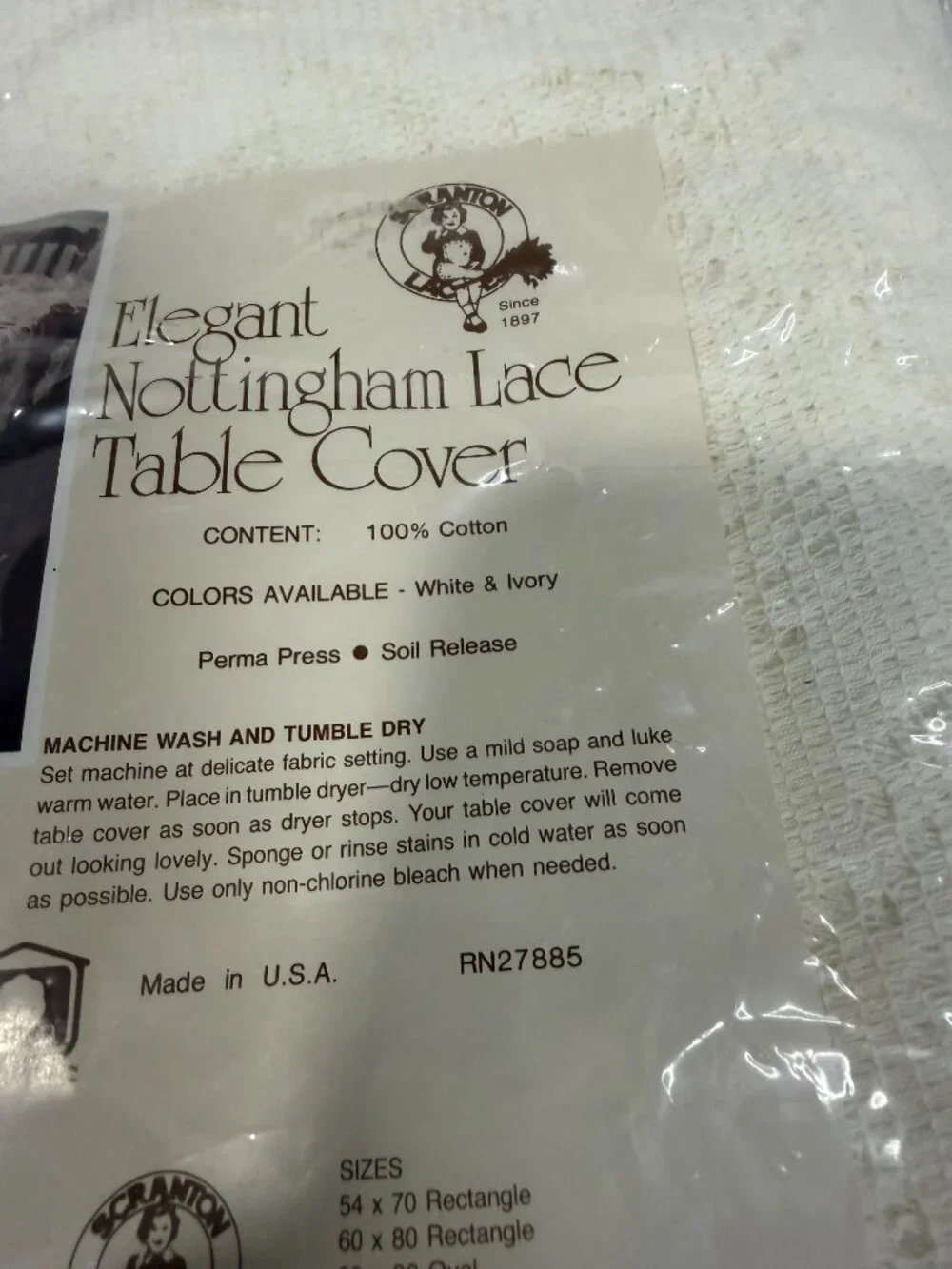 Scranton Lace Tablecloth NWT 70'' Round Nottingham Vintage Symphony USA